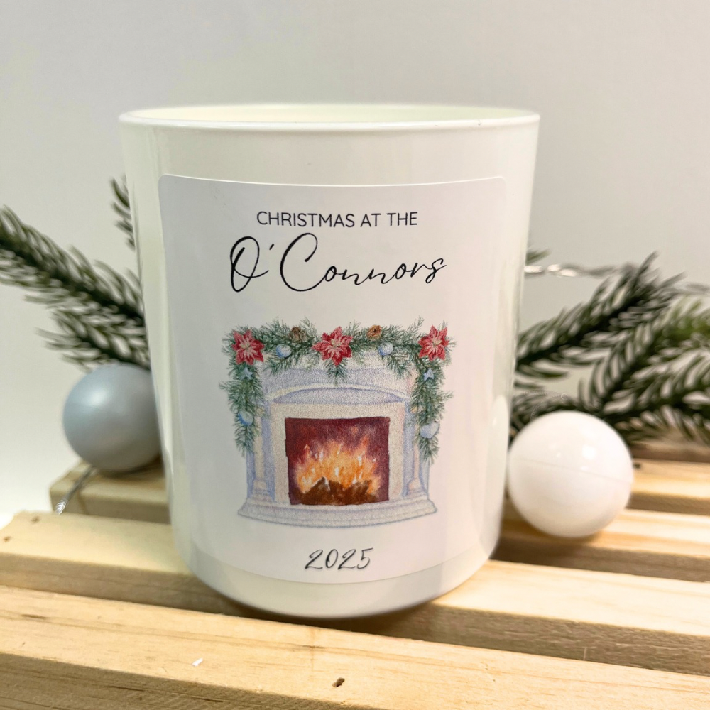 Personalised Family Fireplace Christmas Candle