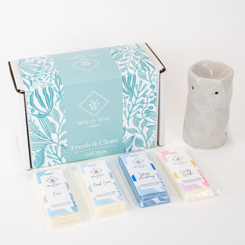 Fresh-clean-laundry-cleaning-inspired-gift-box-hamper-pack-Wax-melt-hand-poured-wix-and-wax-ireland-irish-gifts