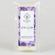 Load image into Gallery viewer, Amber Lavender wax melt by Wix and Wax – hand-poured soy blend featuring a relaxing fusion of amber and lavender, beautifully packaged in eco-conscious materials.
