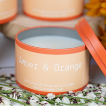 Load image into Gallery viewer, amber-orange-purple -candle-tin-soy-wax-irish-made-in-ireland
