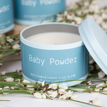 Load image into Gallery viewer, baby-powder-purple -candle-tin-soy-wax-irish-made-in-ireland
