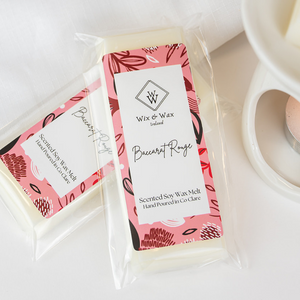 Baccarat Rouge wax melt by Wix and Wax – hand-poured soy blend with a rich, luxurious scent, elegantly packaged in eco-conscious materials.