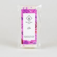 Load image into Gallery viewer, Khloe wax melt by Wix and Wax – hand-poured soy blend with a romantic floral and vanilla scent, elegantly presented in eco-friendly packaging.
