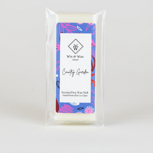 Country Garden wax melt by Wix and Wax – hand-poured soy blend with a fresh, floral scent reminiscent of an English garden, packaged in eco-conscious materials.