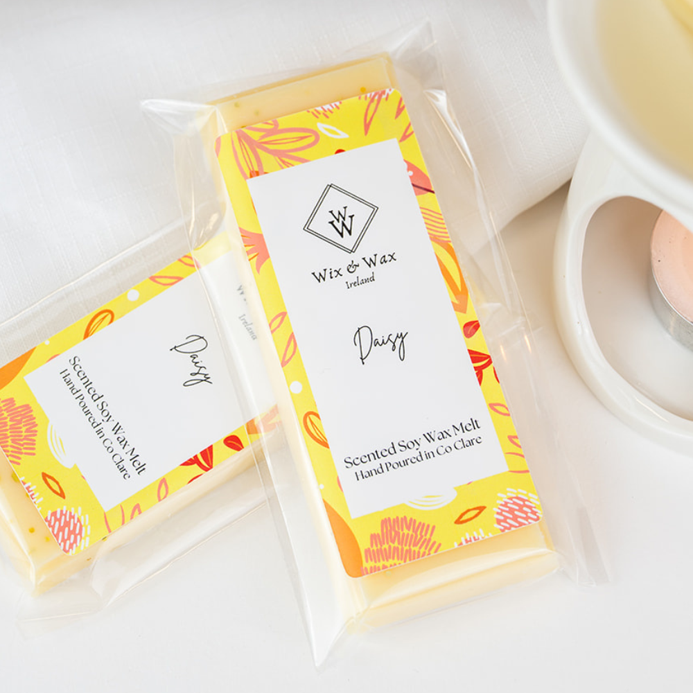 yellow wax melt snap bar Daisy Wax Melt snap bar with fresh floral fragrance – handmade in Ireland by Wix and Wax