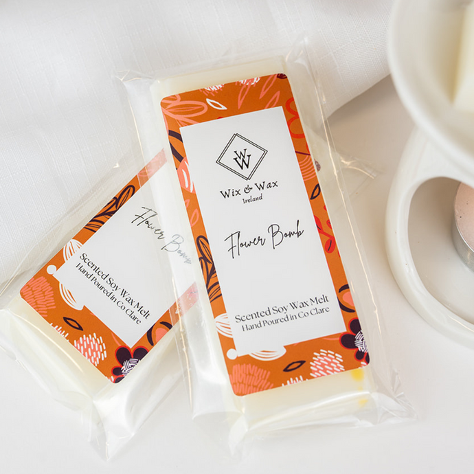 Flower Bomb Wax Melt snap bar with floral scent   in eco packaging – Irish artisan wax melts – handmade in Ireland by Wix and Wax