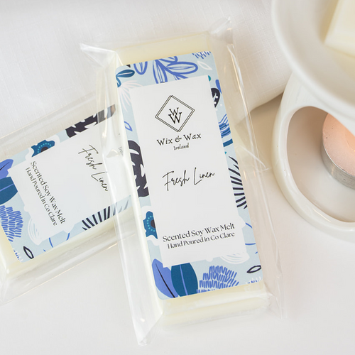 Eco-friendly Fresh Linen Wax Melt in classic white – long-lasting fragrance by Wix and Wax Ireland