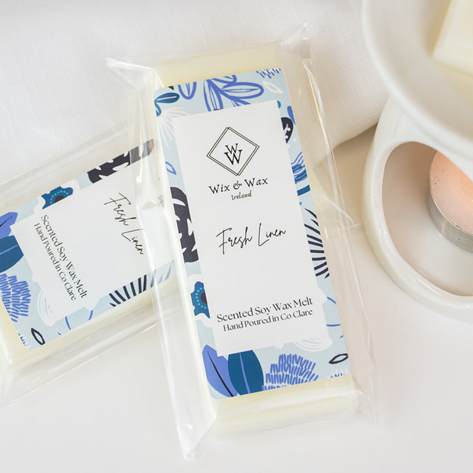 Eco-friendly Fresh Linen Wax Melt in classic white – long-lasting fragrance by Wix and Wax Ireland