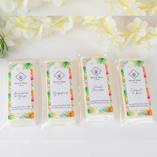 Summer Wax Melt Bundle featuring colourful soy wax melts in seasonal scents, beautifully presented and handcrafted in Ireland.