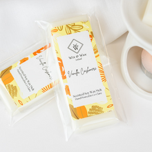Load image into Gallery viewer, Vanilla Cashmere wax melt by Wix and Wax – hand-poured soy blend with a cozy, creamy vanilla and soft musk scent, elegantly packaged in eco-conscious materials.
